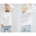 Ladies Knit Shirt with Round Collar Long Sleeve Shirt